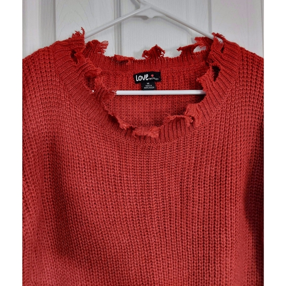 NWOT Red Distressed Knit Sweater - Picture 3 of 8